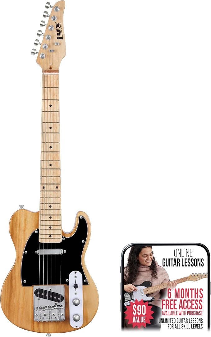 LyxPro 30” Electric Guitar TL Series, Full-Size Paulownia Wood Body, 3-Ply Pickguard, C-Shape Neck, Ashtray Bridge, Quality Gear Tuners, 3-Way Switch & Volume/Tone Controls, 2 Picks Included, Natural