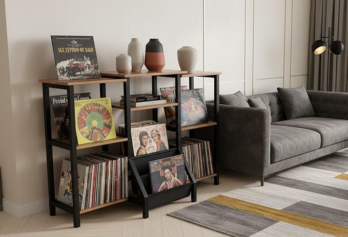 Record Player Stand With Vinyl Storage - Tall 36" Turntable Cabinet With Storage - Mid Century Modern Record Player Table - Vinyl Record Storage Shelf For 300+ Albums