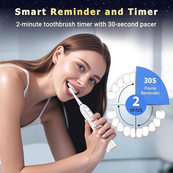 Electric Toothbrush with Water Flosser Combo, All in One Sonic Flossing Tooth Brush,3 Modes/5 Floss Speeds,Compact Portable Detachable Handle & Cup,30-Day Battery,for Braces & Sensitive Teeth,White
