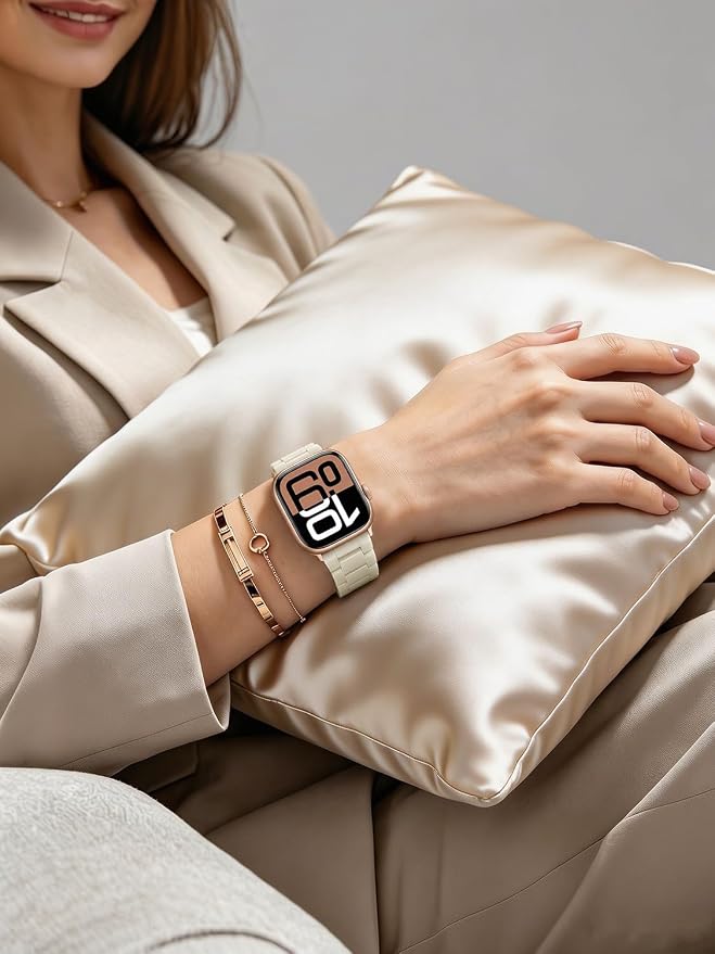 V-MORO Resin Bands Compatible with Apple Watch Series 11/10/9/8/7 45/46mm Rose Gold Buckle Lightweight Jewelry Fashion Strap Bracelet for iwatch Series SE/6/5/4/3/2/1(Buttercream,42/44/45/46/49mm)
