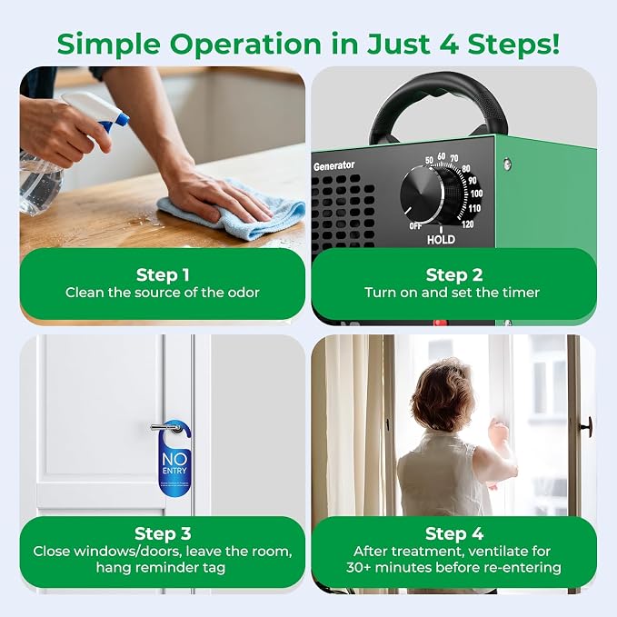 Ozone Generator 160,000mg/H with Temp/Humidity Display - 120 Min Timer O3 Ionizer Air Purifier for Large Spaces (5000 Sq.Ft) - Upgraded Ozone Machine for Cars, Homes, Hotels, Kitchens & Pet Areas