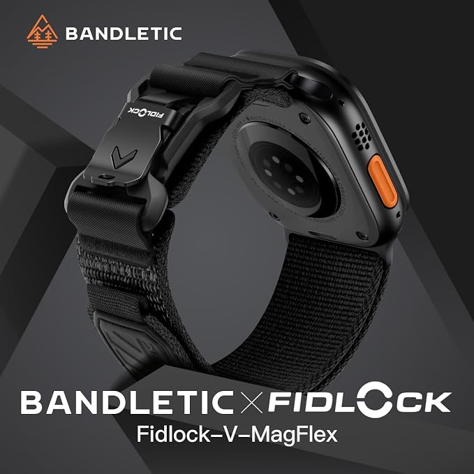 Bandletic Compatible with Apple Watch Ultra Band Men, Wide Soft Elastic Straps with Magnetic Fidlock V-Buckle for iWatch 49mm(Ultra 3/2/1),46mm(11/10),45mm(9/8/7),44mm(SE3/SE2/SE/6/5/4),42mm(3/2/1)