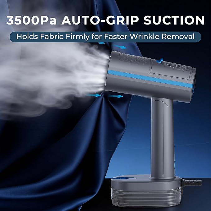 Hausmeister Steamflex Vacuum Steamer for Clothes, 3500Pa Auto-Grip Suction Portable Garment Steamer - 1200W Foldable Travel Steam Iron | 230ml Tank, 20s Fast Heat & Dual-Use Fabric Wrinkle Remover