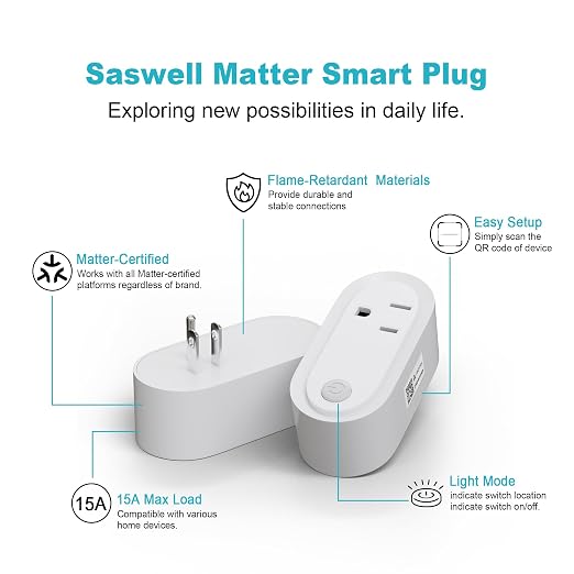 Matter Smart Plug, Work with Apple Homekit, Alexa & Google Home, WiFi Outlet with 15A/1800W Max, Voice Control, Supports Energy Monitoring by Tuya, 2.4GHz Wi-Fi Only, 4 Pack