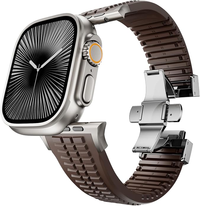 Silicone Watch Band Compatible with iWatch Ultra 2 / Ultra/Series 10 9 8 7 (44mm 45mm 46mm 49mm), Sport bands with Folding buckle, Rugged Heavy Duty Modern Design for Men