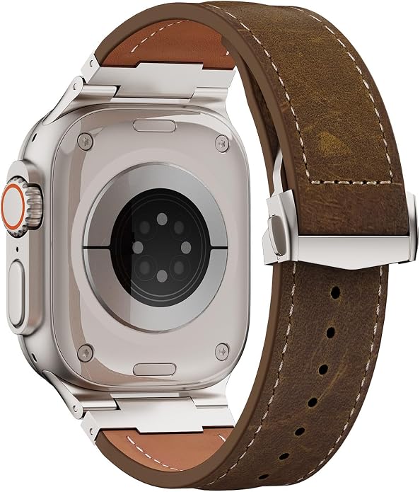 Vintage Genuine Leather Band for Apple Watch Ultra 49mm (2026 Upgrade), Rugged Replacement Strap Compatible with iWatch 46mm 45mm 44mm - for Men Women, Fit Ultra3/2/1, SE 3/2/1, Series11 10/9/8/7/6/5/4