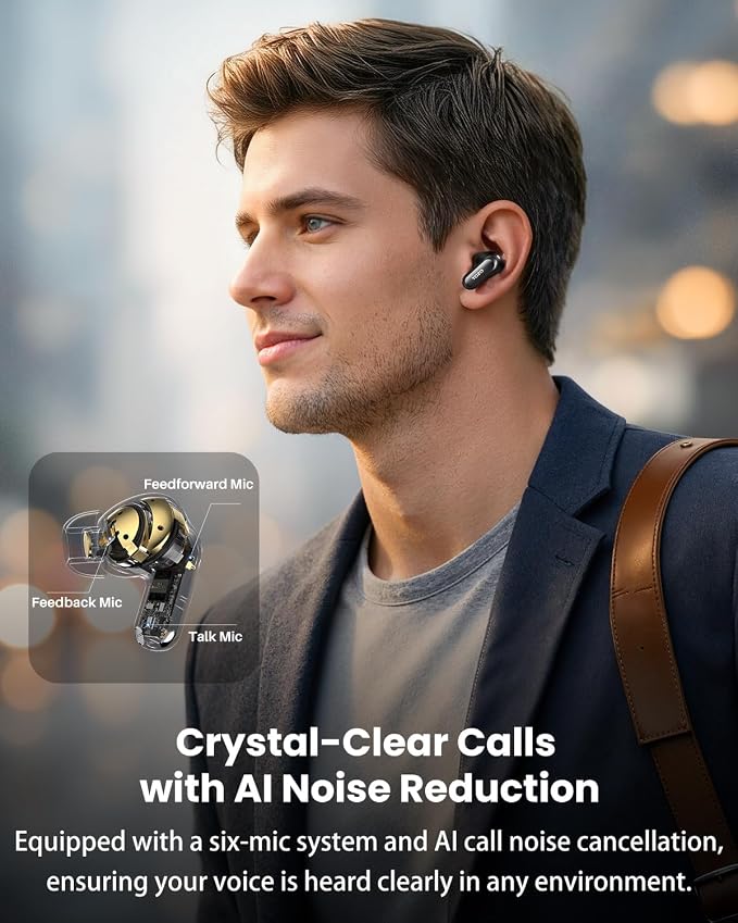 TOZO NC20 Pro Active Noise Cancelling Wireless Earbuds with Smart Touch Screen, LDAC Hi-Res Audio, Stereo Bass, 6 Mics AI Call Ear Buds, 80H Playtime, IPX8 Waterproof, 32 EQ via App, Wireless Charging
