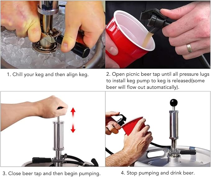 Stainless Steel Beer Keg Pump 4Inch Portable Tap - Manual Hand Pump for Homebrew Kegerator Outdoor Party Bar Restaurant Wedding with Hose Clamp(Type S)