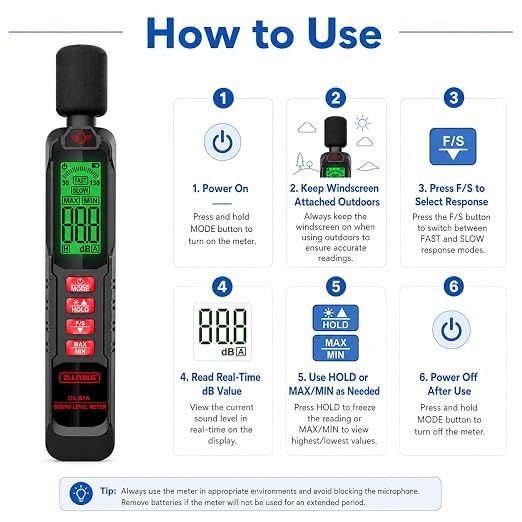 Noise Decibel Meter, Noise Meter, Decibel Meter, Digital Sound Level Meter, 30dB to 130dB Audio Noise Measurement Equipment, LCD Backlight Display, MAX/MIN Data Retention, Automatic Power-Off