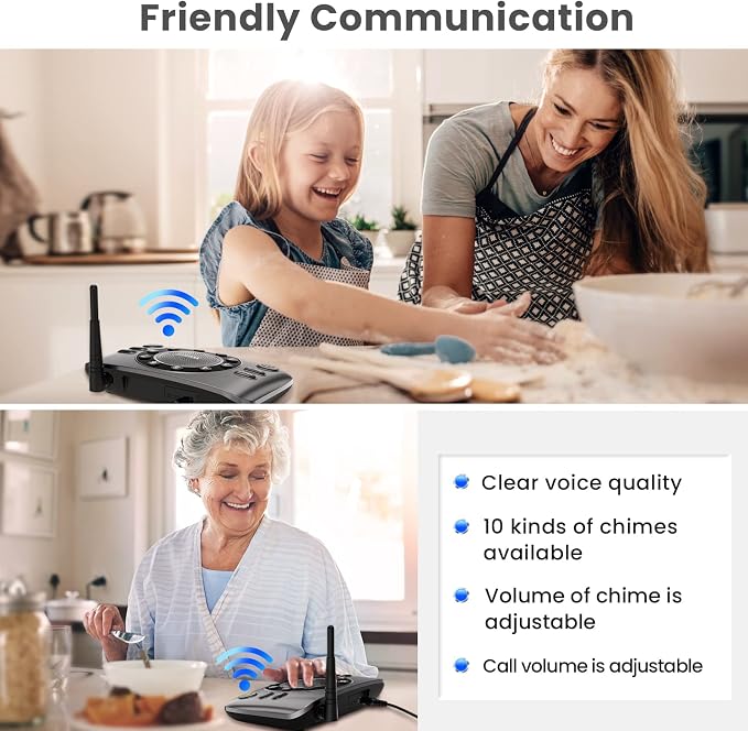 Hands-Free Intercoms Wireless for Home Business, Wuloo Upgrade Two Way Audio Intercom System for Elderly, Full Duplex Room to Room Intercom with 5280 ft Range Clear Sound Anti-Interference, 1-Pack