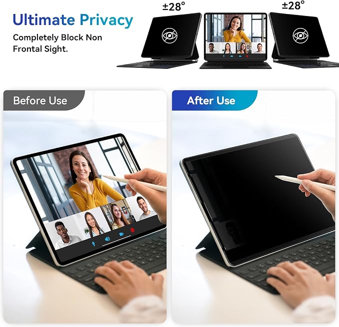 Magnetic Privacy Screen Protector Compatible with iPad Air 13 Inch 2024-2026 (M2/M3/M4, 6th/7th/8th Gen), Removable Anti Blue Light Glare Spy Filter, High Sensitive Bubble-Free Black Security Private Shield