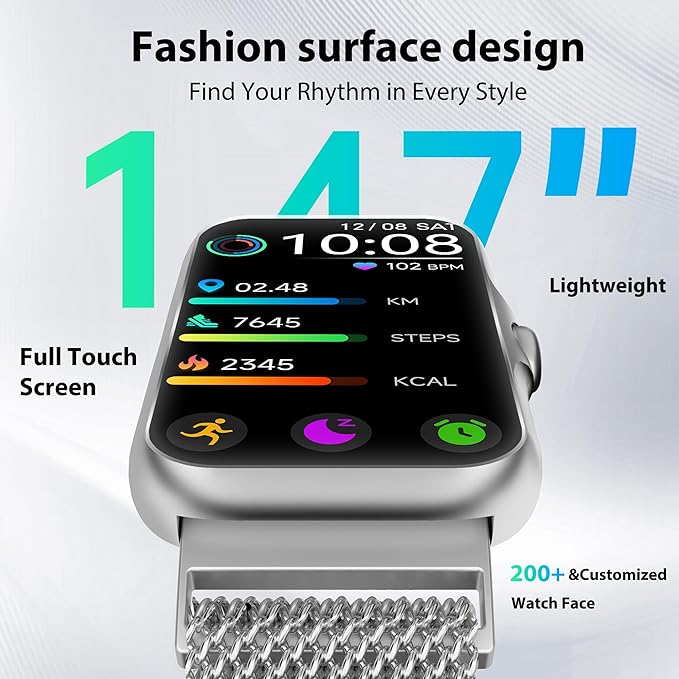 Fitness Tracker with 24/7 Continuous Heart Rate, Blood Oxy-gen Monitor, Smart Watch with Sleep Monitor, IP68 Waterproof Activity Tracker Step Counter for Women Men (Silver)