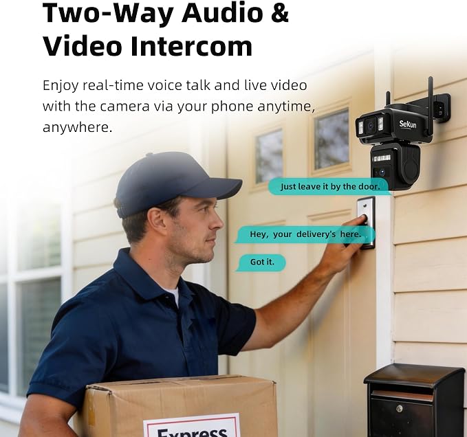 AJ19 Outdoor Solar Wireless Home Security Camera, 2.4GHz WiFi, Dual Lens 360° PTZ, IP66 Waterproof, Color Night Vision, 2-Way Audio, Motion Tracking, Dual Storage