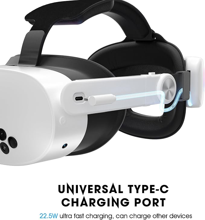 VR Head Set Strap with 10000mAh Battery for Meta Quest 3/3S - Patented One-Click Release, Adjustable Detachable Design Compatible with Quest 2 3/3S, Balanced and Comfortable VR Gaming