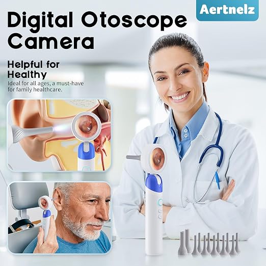 1080P HD Otoscope Ear Camera for Family, Medical Grade 1.38" Screen, Telemedicine Ready, 12 Silicone Tips, Photo/Video, Type-C Charging, Home Medical（Blue）