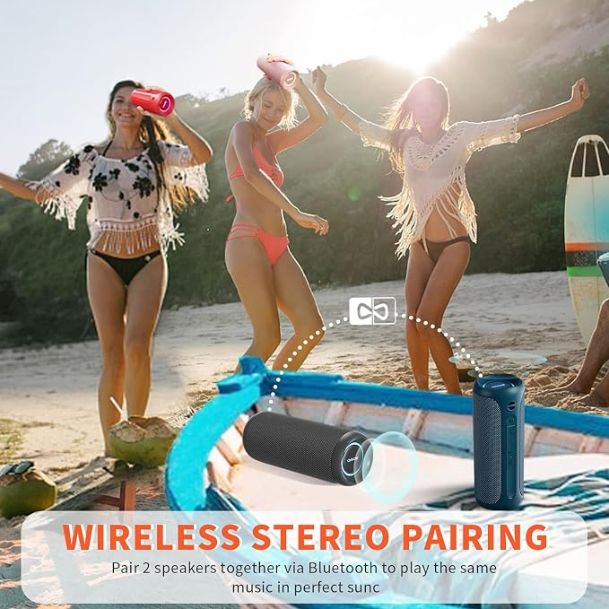 SOWO Portable Bluetooth Speaker, IPX7 Waterproof Wireless Bluetooth Speaker | Bassboom Technology, 25W Loud Stereo Sound, LED Light with TWS Pairing, 16H Playtime for Home and Outdoor -Blue