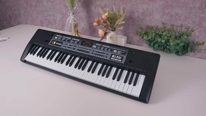 61 Key Electronic Keyboard Piano with Lighted Up Keys, Musical Mini Keyboard Piano with keyboard stand, Digital Portable Synthesizer Keyboards for Beginners Kids Adults (Black)