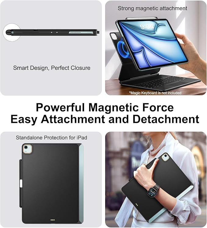 Magic Keyboard Compatible Case for iPad Air 11 inch M4 2026/M3 2025/M2 2024 with Pencil Holder for SmartKeyboard Folio Slim Back Cover,for 10.9" iPad Air 4/5/6th, (Keyboard Not Included), Black