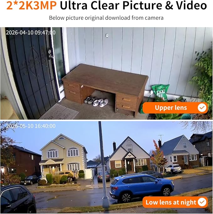 Solar Camera Outdoor Wireless, Dual Lens Security Camera for Home & Farm, Light Alarm & Color Night Vision, Outdoor Camera Two-Way Audio (1 Pack)