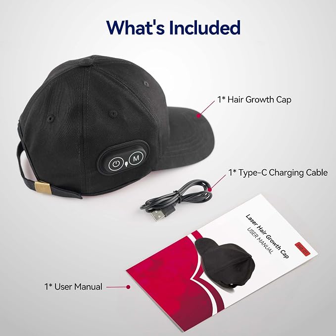 Wireless Rechargeable Red Light Therapy Cap for Hair Growth - FDA Cleared, Laser Hair Growth Device for Men and Women to Support Hair Growth