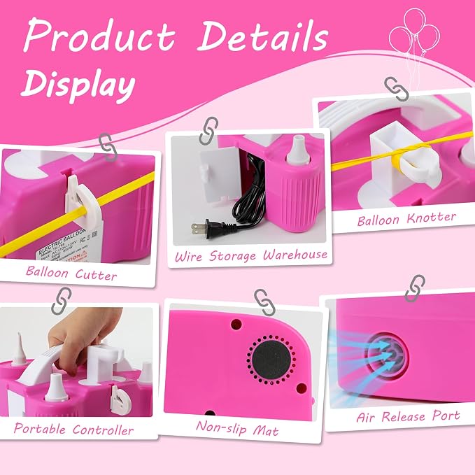 4-in-1 Balloon Pump Electric Balloon Pump Inflador De Globos Electrica Sports Balls Pump for All Balloons Latex Foil 260q Mylar Balloon, Air Cushion Pool Float Yoga Ball Inflator Balloon Machine