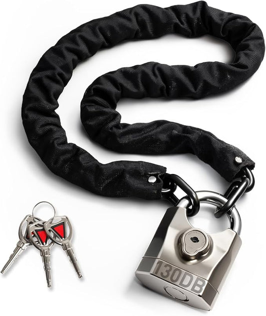 Bike Chain Lock with Alarm 130dB, Heavy Duty Motorcycle Locks Anti Theft 3.3FT, 8mm Hardened Steel Chain with Mini U Lock for Bicycle, Motorcycle, Scooter, Gate