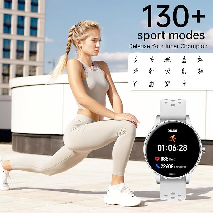 Smart Watch for Women(Answer/Make Calls), 1.27" HD Screen Fitness Tracker with Heart Rate/Sleep Monitor, 130+ Sport Modes IP68 Waterproof Activity Tracking, Smartwatch for Android iPhone, Silver