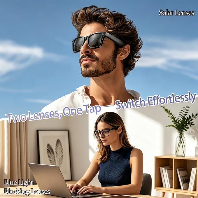 AI Smart Glasses with Camera 8MP HD Camera Glasses for Men Women 1080P Video Recording Sunglasses Real-time Translation, Open-Ear Audio for Travel, Meetings & Vlogging