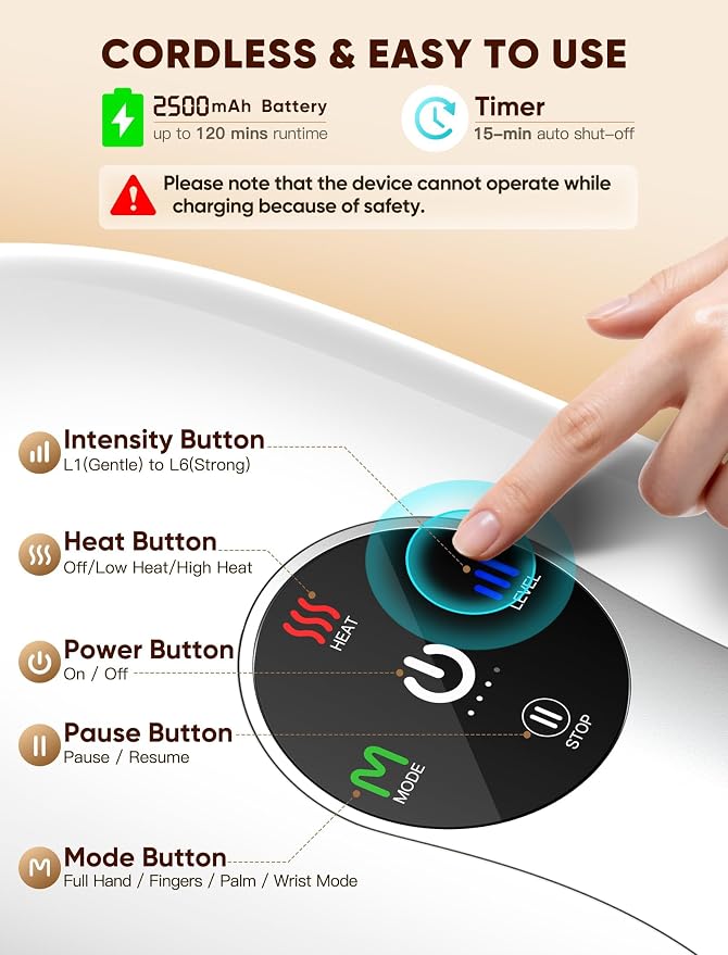 JZBRAIN Hand Massager with Heat and Compression: Cordless Heated Hand Massage for Arthritis and Carpal Tunnel & Pain Relief Gift for Women Men, Portable Rechargeable (White) | Cordless, Heated Hand Massage, Arthritis and Carpal Tunnel Pain Relief, Port...