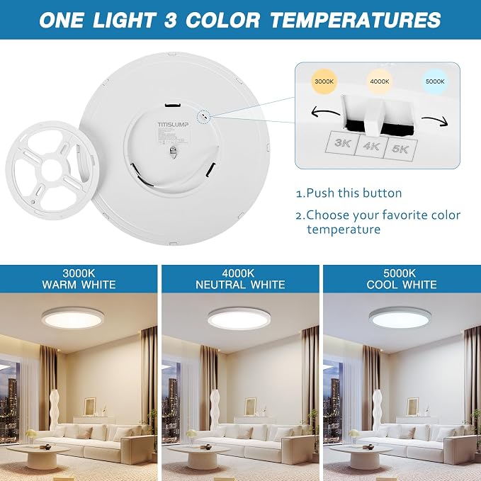 12 Inch Dimmable LED Flush Mount Ceiling Light 2 Pack, 24W 2640LM, Low Profile Ceiling Light with 3 CCT (3000K/4000K/5000K), 5%-100% Dimming for Bedroom, Basement & Closets, White