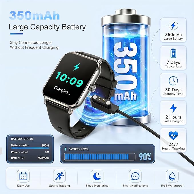 Jacoosa Smart Watch for Android & iPhone, 1.85 Inch HD Touch Screen Fitness Tracker, Heart Rate & Sleep Monitoring IP68 Waterproof Sports Smartwatch for Men Women