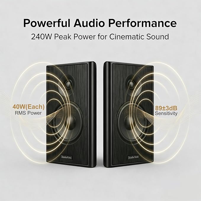 STUDIOFINIX Ultra Slim 5.25 Inch 240W Wall Mount Speakers, 8 Ohm Passive Home Theater Indoor Speakers for Bedroom, Kitchen, Living Room,Black(Pair)