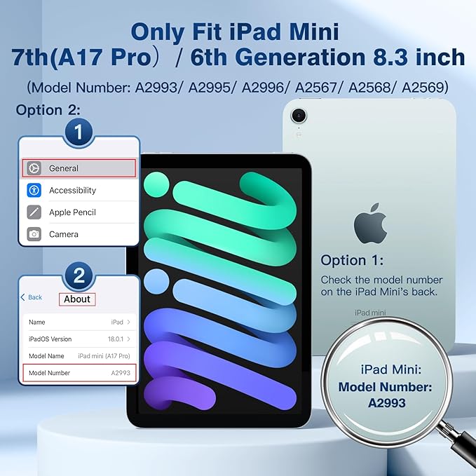 Cousper for iPad Mini 7 Keyboard Case A17 Pro 2024/iPad Mini 6 Generation Case with Keyboard 2021 8.3 Inch, Pencil Holder, 7 Color Backlit Detachable Keyboard Cover for iPad Mini 7th/6th Gen,Navy Blue