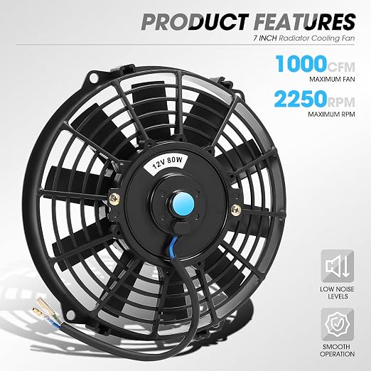 DNA Motoring 7 Inch High Performace Electric Cooling Slim Radiator Fan with Mount Kit, Black, 2PCS, RAF-7+FMK-X2