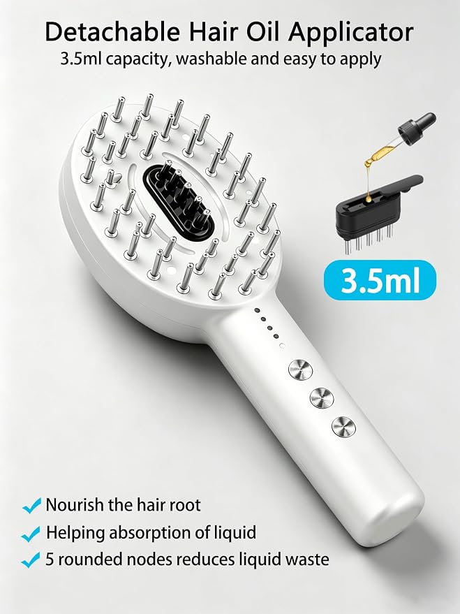 3-in-1 Electric Scalp Massager Brush, Vibrating Scalp Massager Comb with Hair Oil Applicator for Scalp/Face/Body Relaxation, Portable Massager Tool for Home & Travel, Gift for Men & Women(White)