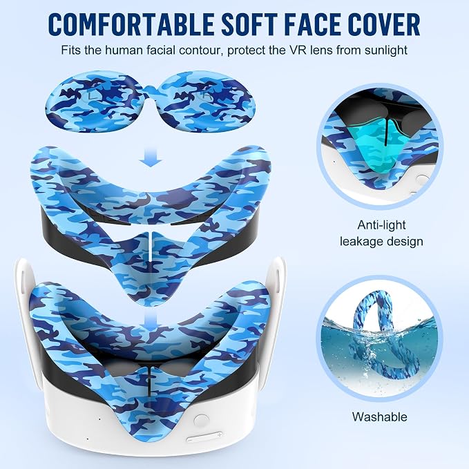 Silicone Cover Set Compatible with Meta/Oculus Quest 3s Accessories, Silicone Face Cover, Controller Grip Cover, Camera Lens Protector, VR Shell Cover, Protective Lens Cover, Not Fit Quest 3