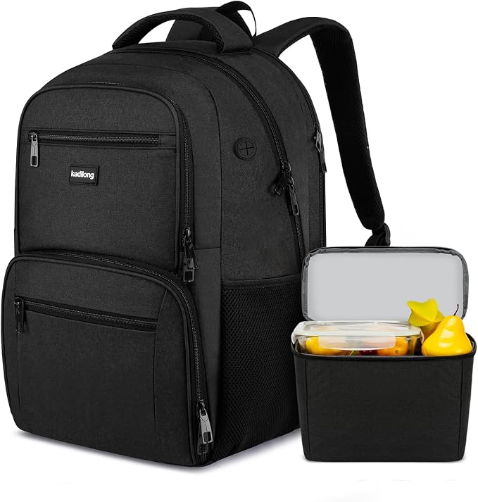 kadilong 17.3 Inch Laptop Backpack Insulated Cooler Backpack with Lunch Box,Lunch Bookbag for Men Teens Boys School Work Picnic College Travel,Computer Bag Meal Prep with USB Charging Port,Black