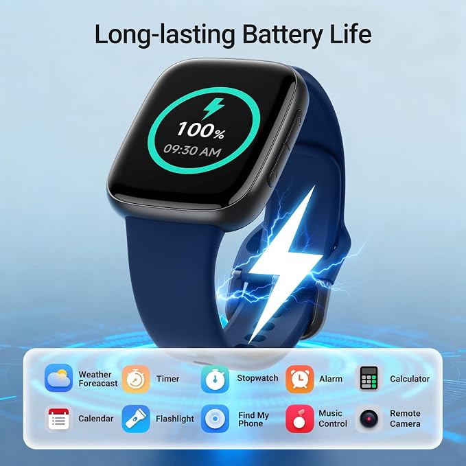 Fitpolo Smart Watch, 1.85" AMOLED Fitness Tracker with Bluetooth Call, Heart Rate/Sleep/SPO₂ Monitor, 100+ Sports Modes, 3ATM Waterproof Smartwatch for Android/iPhone/Samsung, Includes 2 Bands
