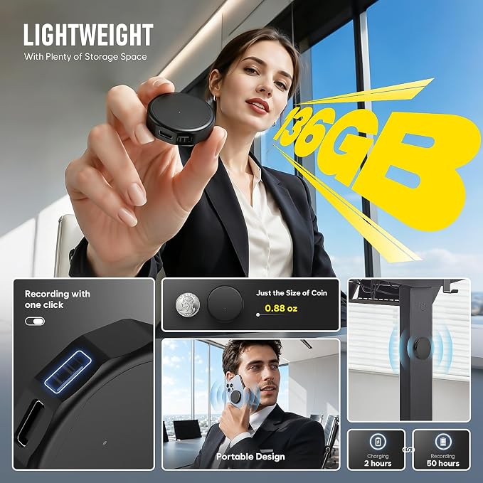 Magnetic Voice Recorder 136GB DSP5.0 Intelligent Noise Reduction - 19800H Storage Recording Device Compact Design HD Audio Recorder Voice Activated Recorder for Meeting/Lecture