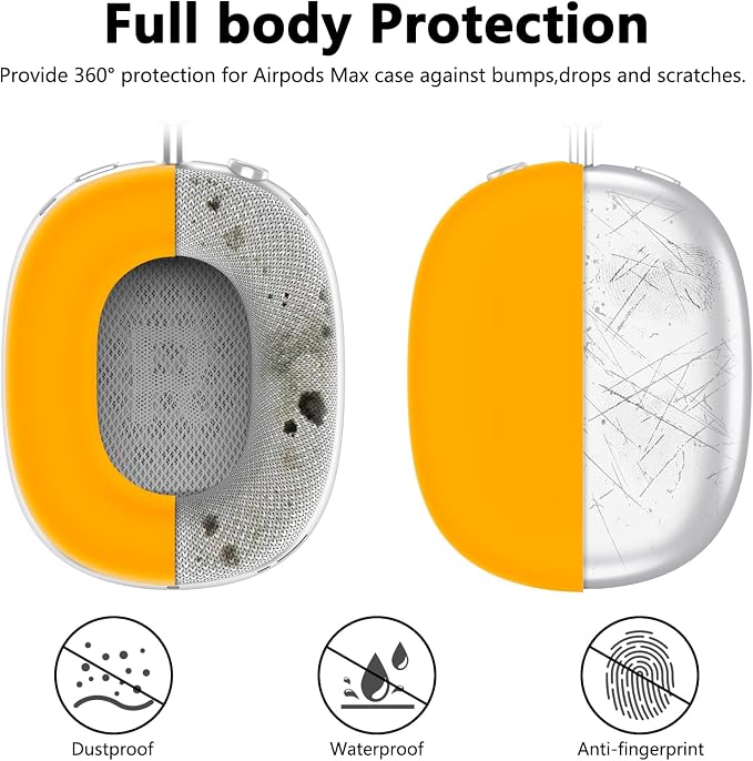 Silicone Case Cover for AirPods Max Headphones,Ear Pad Case Cover/Ear Cups Cover/Headband Cover for AirPods Max 2/1 (2026/2024/2020)(USB-C/Lightning),Silicone Accessories for Apple AirPod Max 2,Yellow