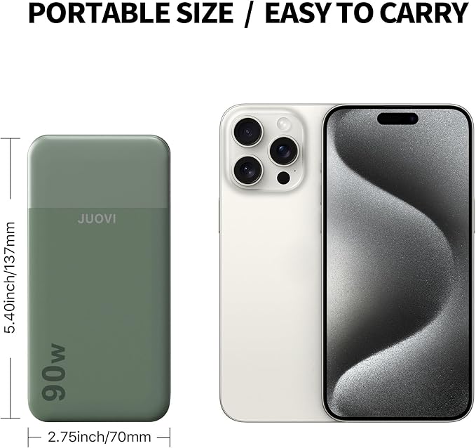 JUOVI Laptop Power Bank 20000mAh 90W USB C Portable Charger Fast Charging 4-Port(2C+2A) External Battery Pack for MacBook Laptop iPad iPhone Samsung Steam Deck, Perfect for Travel & Business
