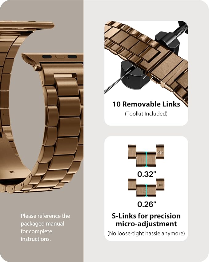 Fullmosa Metal Band Compatible with Apple Watch Bands 45mm 44mm 42mm, iWatch Band with Case for Apple Watch Series 9 8 7 6 5 4 3 2 1 SE3/2/1, Golden Coffee