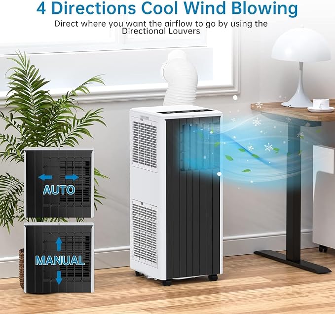 GarveeHome Quiet 8000 BTU Portable Air Conditioner with Fan & Dehumidifier, Energy Efficient AC Unit for Bedroom or Living Room, 3-In-1 Cooling with Auto Swing & Easy Installation Kit