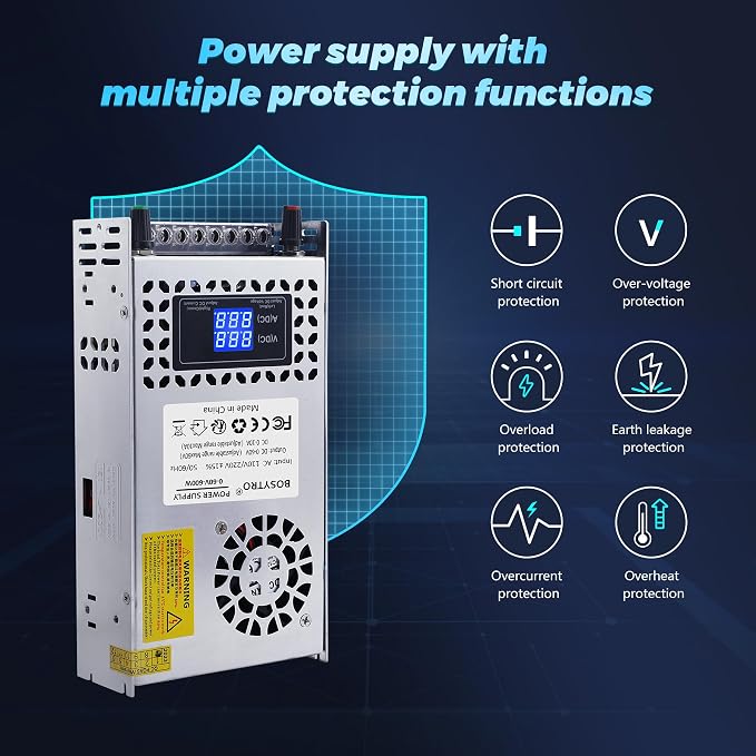 60V Adjustable dc Power Supply 600W,Switching Power Supply AC 110V/220V to DC 0-60V DC Converter with LED Digital Display, 5V 12V 24V 48V Buck Converter for 3D Printer,CCTV,Dimmable LEDs