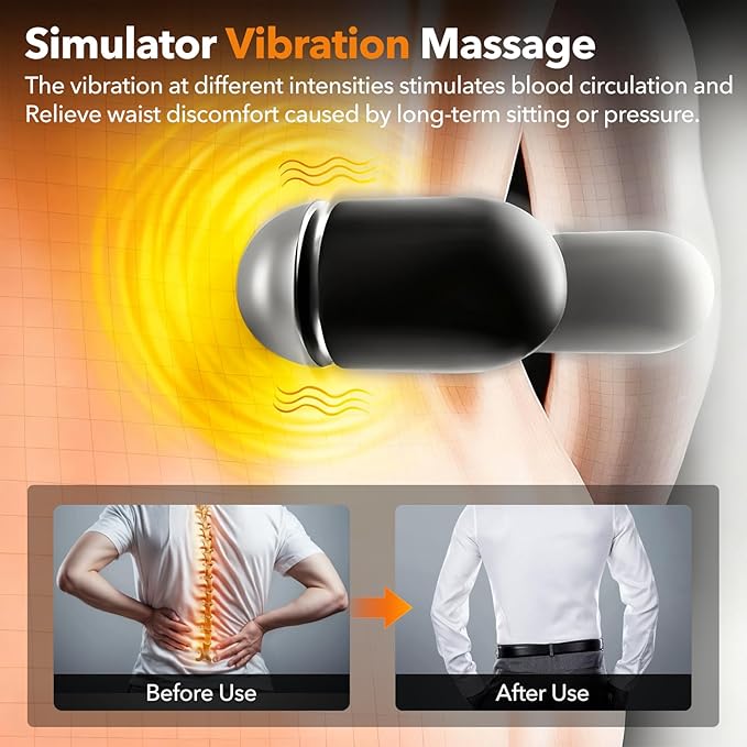 Smooth Spine Triple Fusion Back Massager with Heat - Sciatica Pain Relief & Spine Decompression Device, Deep Tissue Massager for Lower Back Pain, Office Chair and Home Use