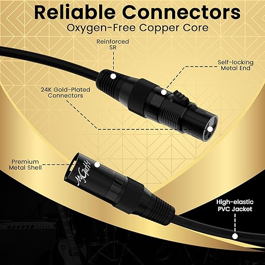 XLR Microphone Cable 10FT 4 Pack, Gold-Plated 3 Pin XLR Male to Female Balanced Mic Audio Cord, AL & OFC Dual Shielded Patch Cable for Speaker, Podcast, Mixer, Amplifier, Recording