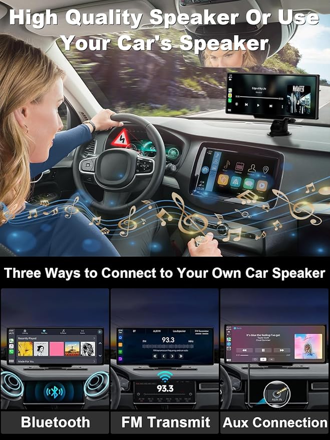 Wireless Carplay Screen for Car, 10.26" Apple Car Play & Android Auto Screen, Car Tablet, Audio Receivers Touchscreen with GPS Navigation/Mirror Link/Siri/FM (No Front & Rear Cameras)