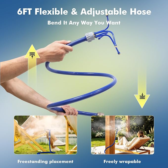 RESTMO Adjustable Standing Misters for Outside Patio, Portable Misting Cooling System with 4 Directional Nozzles, 6FT Water Mister for Hot Summer, Garden, Backyard, Beach, Camping, BBQ - 2 Pack