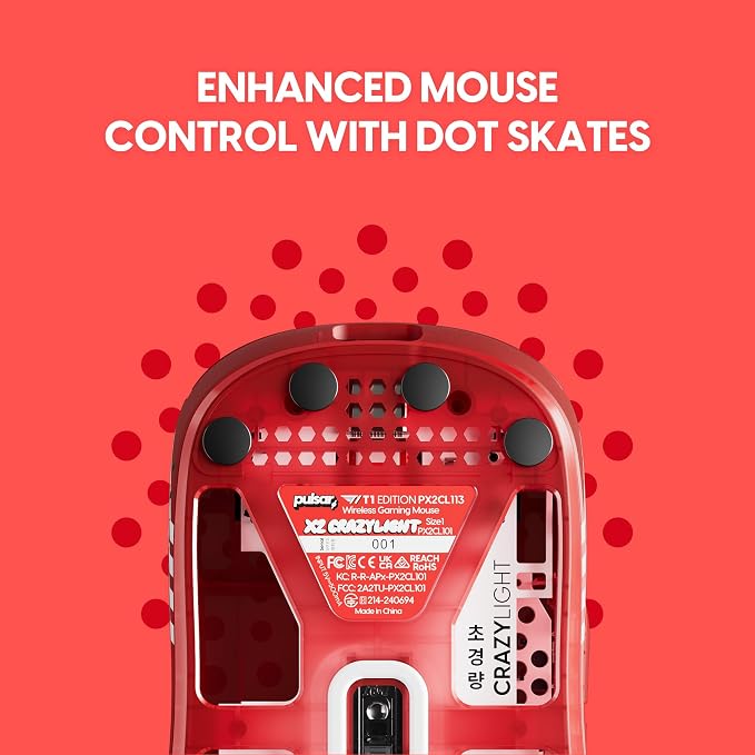 Pulsar Gaming Gears X2 Crazylight Wireless Gaming Mouse, Ultra Lightweight 1.27 oz (36g), Optical Switch, 32000 DPI, 750 IPS, XS-1 Sensor, 8k Compatible (Mini, Red, T1 Edition)
