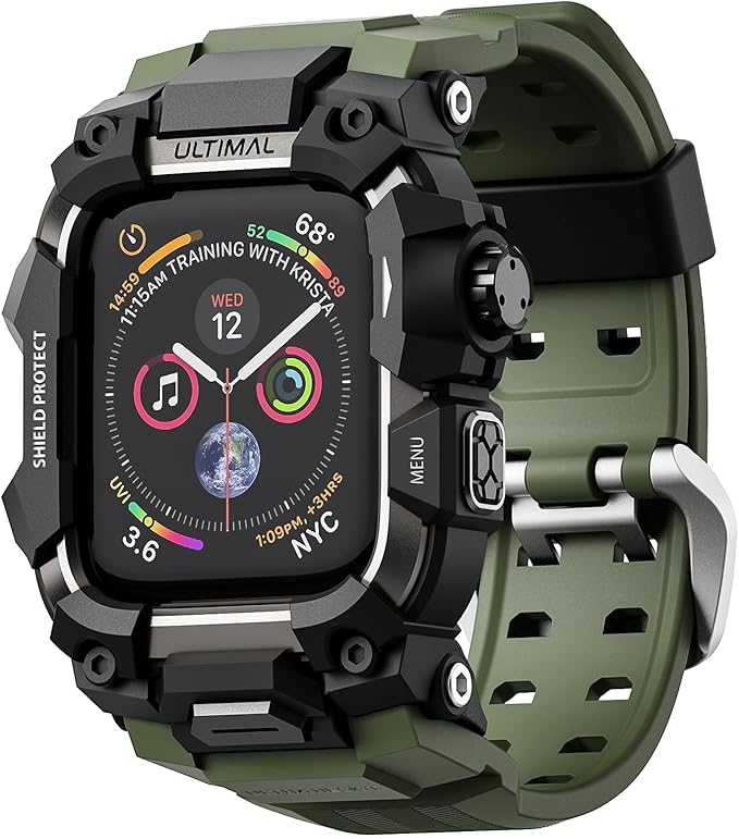 ULTIMAL Rugged Case with Band for Apple Watch 44mm,Compatible with Apple Watch Series SE 3/SE 2/SE Generation/6/5/4, Military Grade Shockproof Bumper Cover for iWatch Tactical Band Men (Army Green, 44mm)